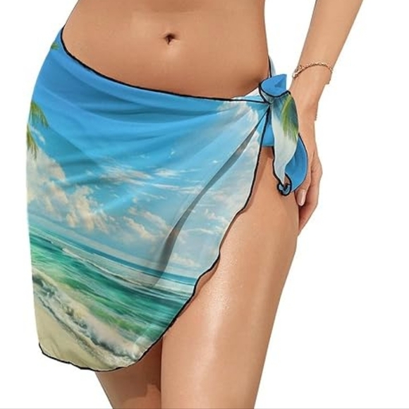 NWT AQUAMARINE Metallic Rose gold  Snakeskin  Sarong  Bathing Suit Cover Up - Picture 1 of 11